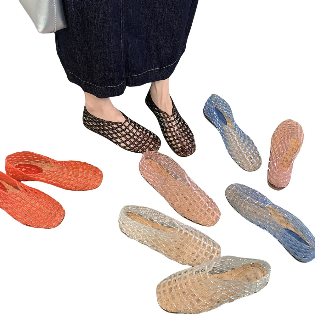 Women Jelly Flats Breathable Lightweight Square Toe Beach Shoes - The Great Earth Store
