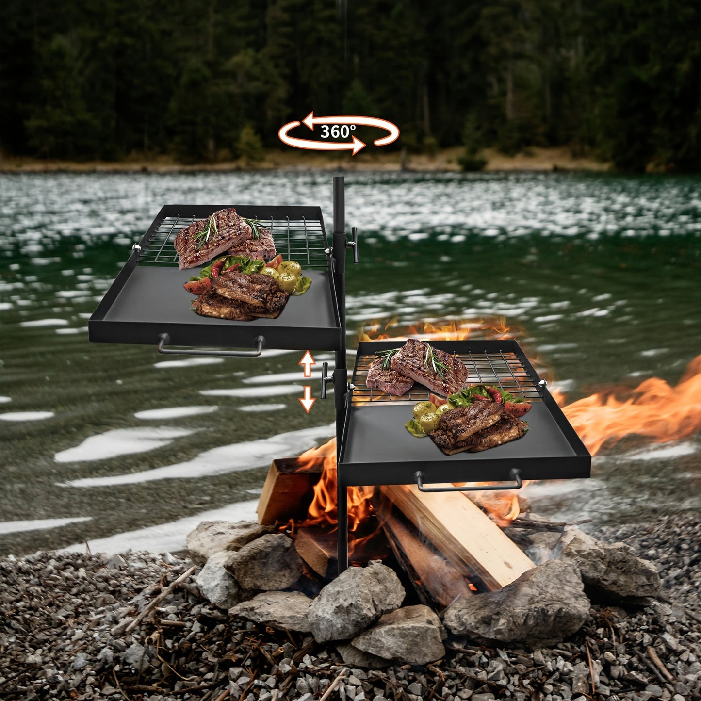 Campfire Grill Grate Heavy Duty Fire Pit Grill with Steel Grate for Camping and Outdoor Barbecue