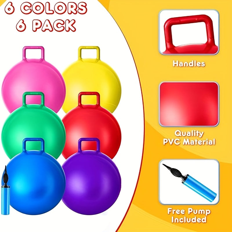 6pcs Hopper Ball Carnival Outdoor Games 15 Inch Jumping Inflatable Bouncing Ball with Handle and Pump - The Great Earth Store