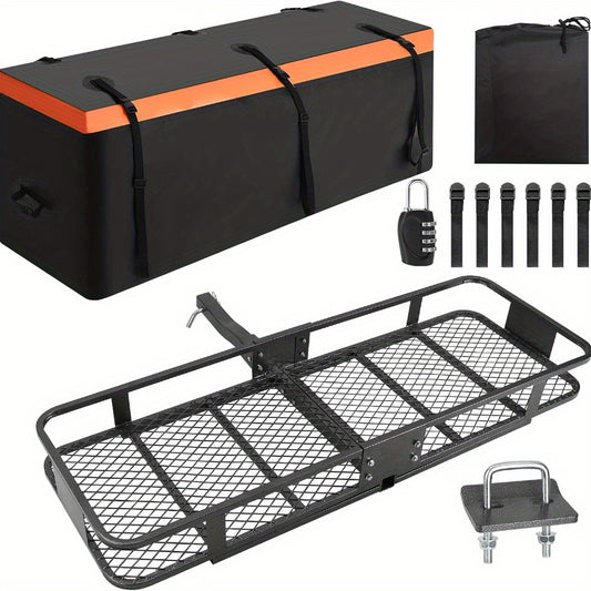 Hitch Mount Cargo Carrier Basket 60 x 20 x 5.9 with Waterproof Bag - The Great Earth Store