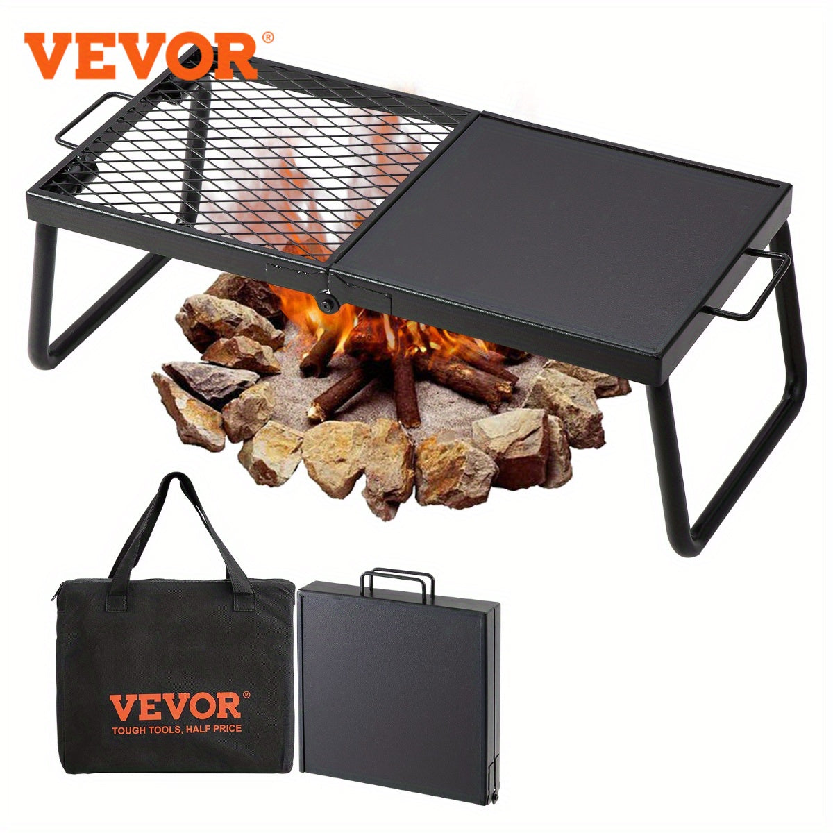 VEVOR Folding Campfire Grill Heavy Duty Steel Mesh Grate - The Great Earth Store