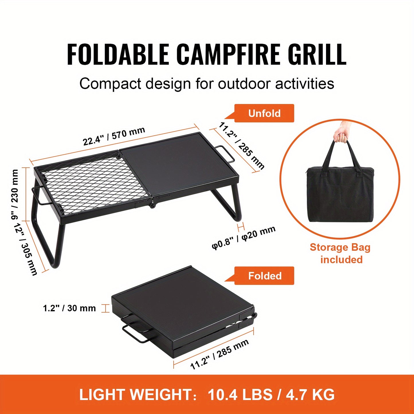VEVOR Folding Campfire Grill Heavy Duty Steel Mesh Grate - The Great Earth Store
