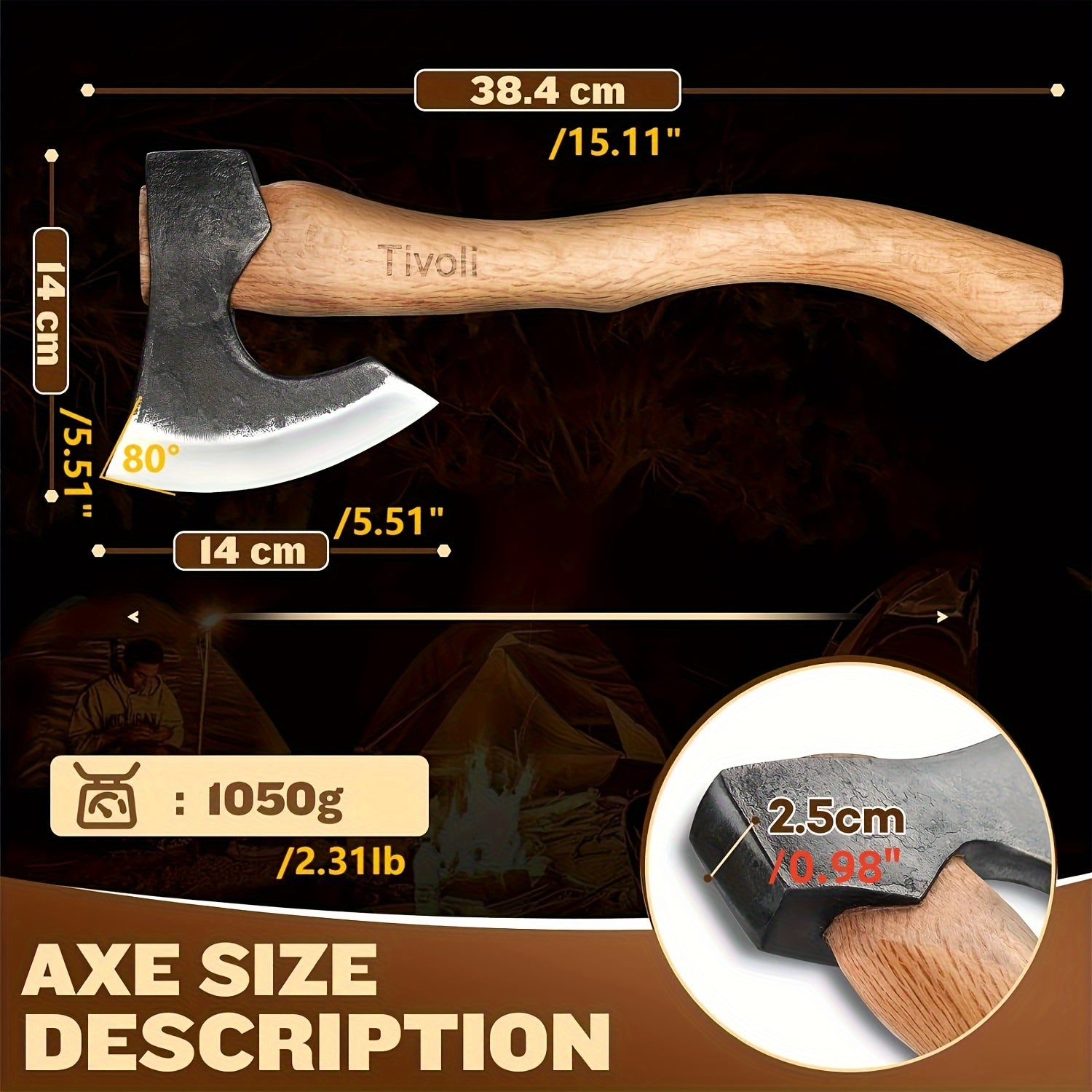 15 Inch Hand Forged Carbon Steel Camping Axe with Sheath - The Great Earth Store