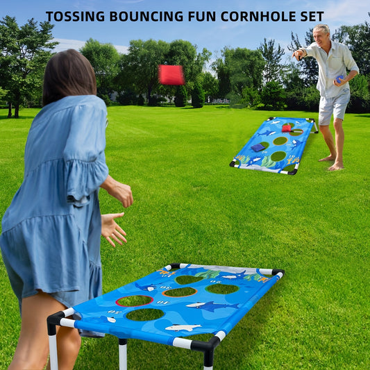 Portable Cornhole Set 2 Cornhole Boards PVC Framed Outdoor Game Set with Bean Bags - The Great Earth Store