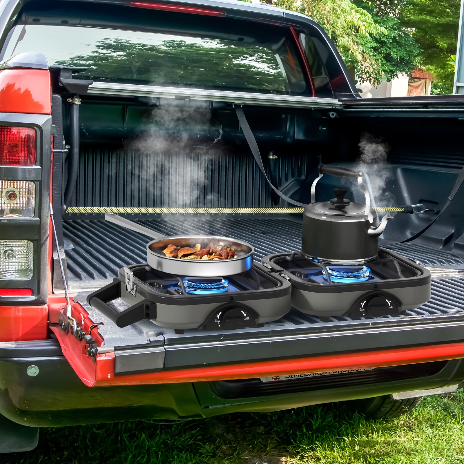 2-Burner Portable Propane Camping Stove - 16000 BTU Adjustable Flames - The Great Earth Store