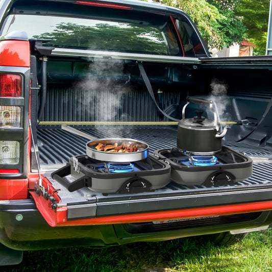 2-Burner Portable Propane Camping Stove - 16000 BTU Adjustable Flames - The Great Earth Store