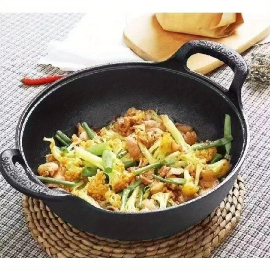 1P/2pcs Cast Iron Wok With Handles Pre-seasoned Non-stick Pan - The Great Earth Store