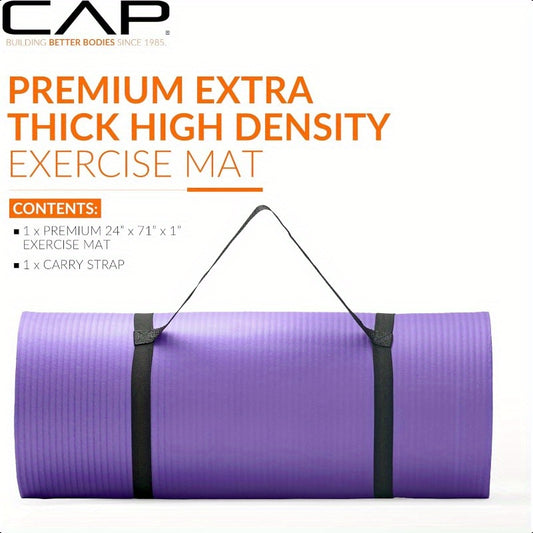 1Inch High Density Exercise Yoga Mat with Strap Multiple Colors - The Great Earth Store