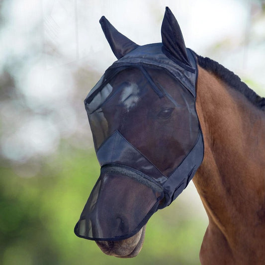 CareMaster Horse Fly Mask Long se with Ears Full Face Black
