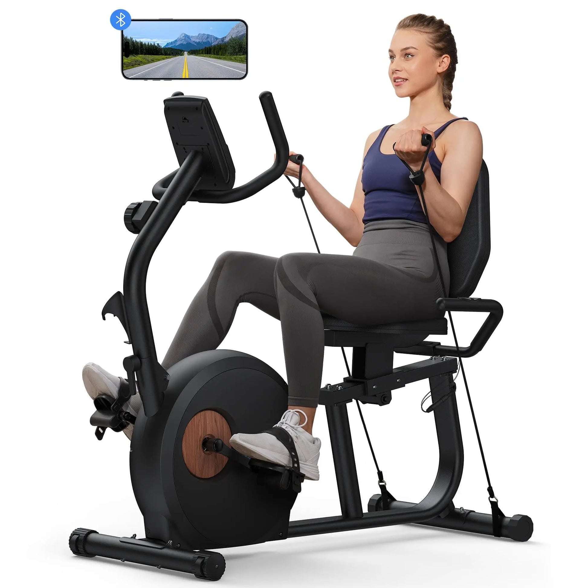 MERACH Recumbent Exercise Bike Home Upgraded Durable Magnetic Stationary Bikes Exclusive App Adjustable Comfort Seat - The Great Earth Store