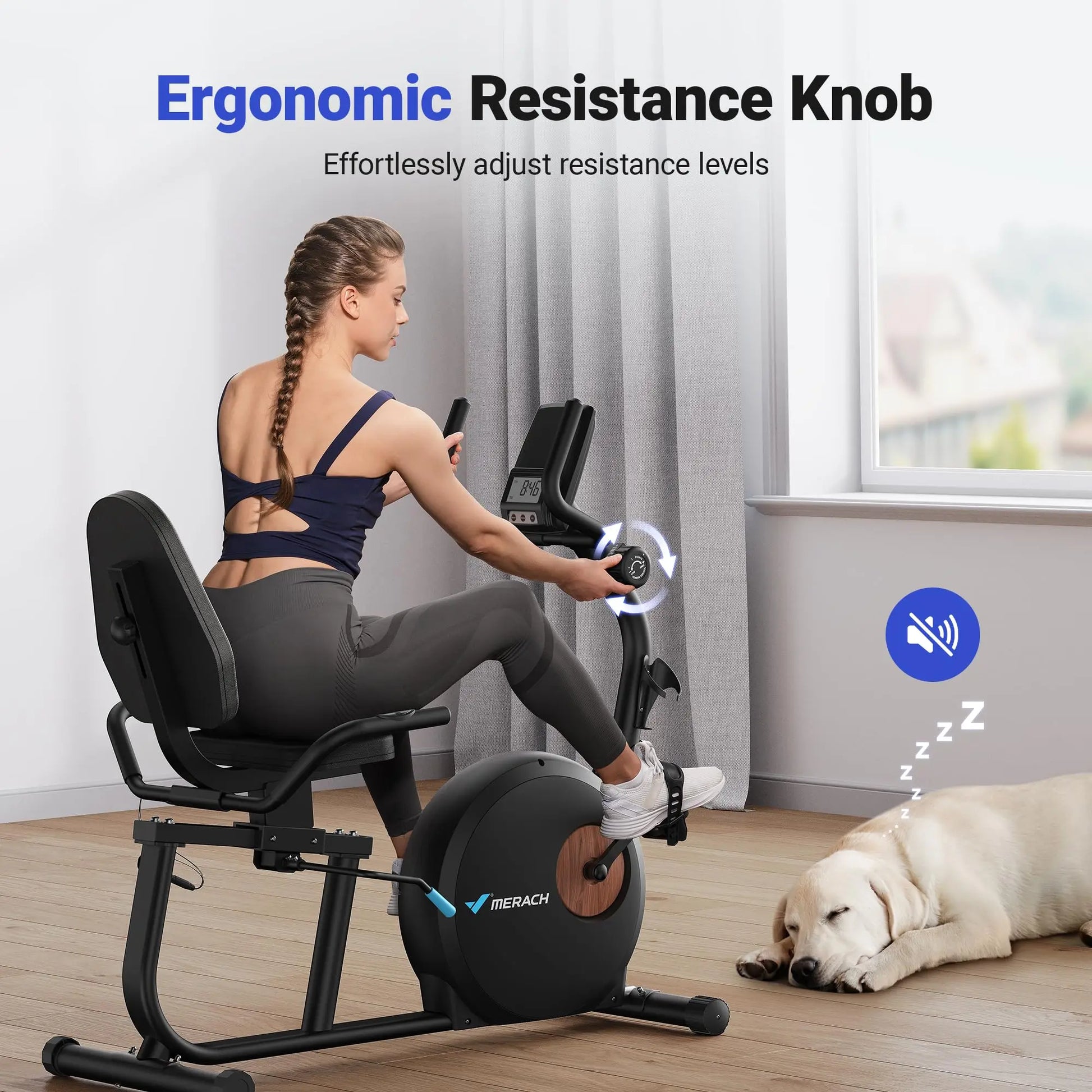 MERACH Recumbent Exercise Bike Home Upgraded Durable Magnetic Stationary Bikes Exclusive App Adjustable Comfort Seat - The Great Earth Store