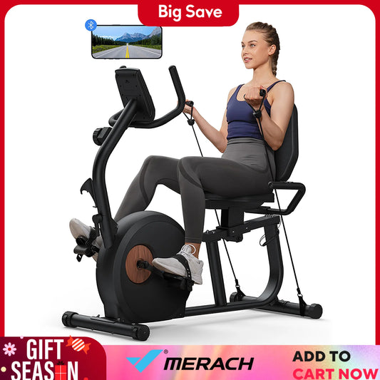MERACH Recumbent Exercise Bike Home Upgraded Durable Magnetic Stationary Bikes Exclusive App Adjustable Comfort Seat - The Great Earth Store