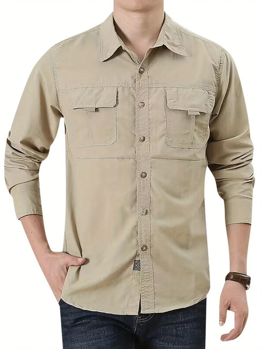 Men's Outdoor Military Style Long Sleeve Shirt Autumn Tactical Multi-Pocket Shirt Durable Breathable Quick-Dry Hiking Shirt - The Great Earth Store