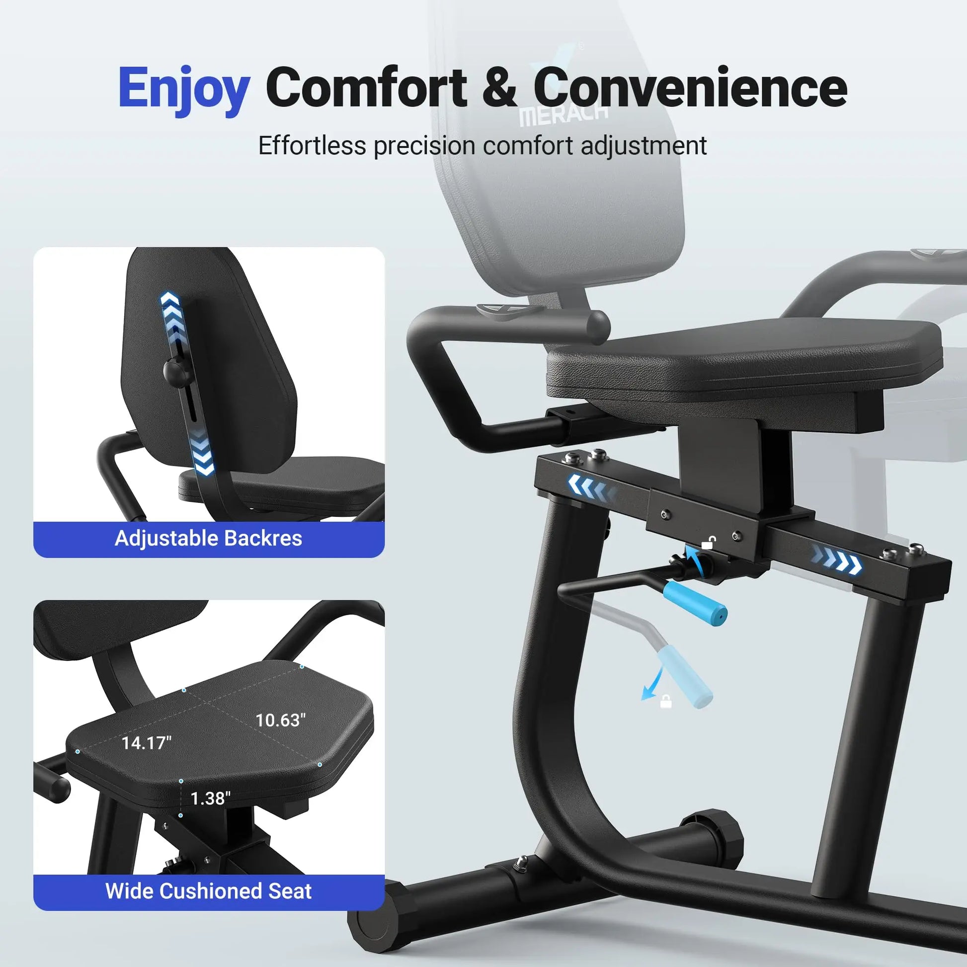 MERACH Recumbent Exercise Bike Home Upgraded Durable Magnetic Stationary Bikes Exclusive App Adjustable Comfort Seat - The Great Earth Store