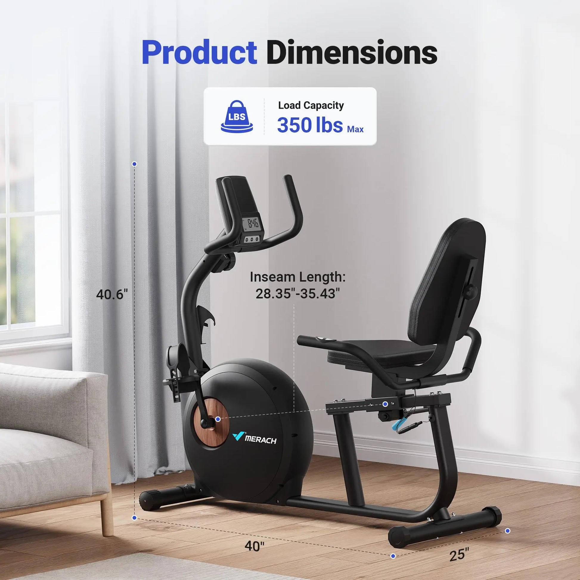 MERACH Recumbent Exercise Bike Home Upgraded Durable Magnetic Stationary Bikes Exclusive App Adjustable Comfort Seat - The Great Earth Store