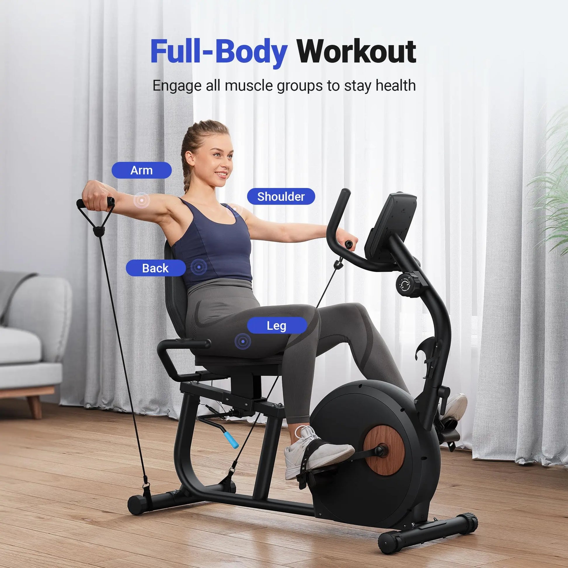MERACH Recumbent Exercise Bike Home Upgraded Durable Magnetic Stationary Bikes Exclusive App Adjustable Comfort Seat - The Great Earth Store