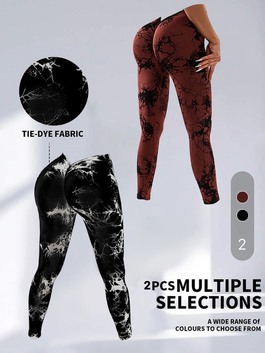 2 Pack US Local Women’s Spandex Tie Dye Butt Lifting Leggings - The Great Earth Store