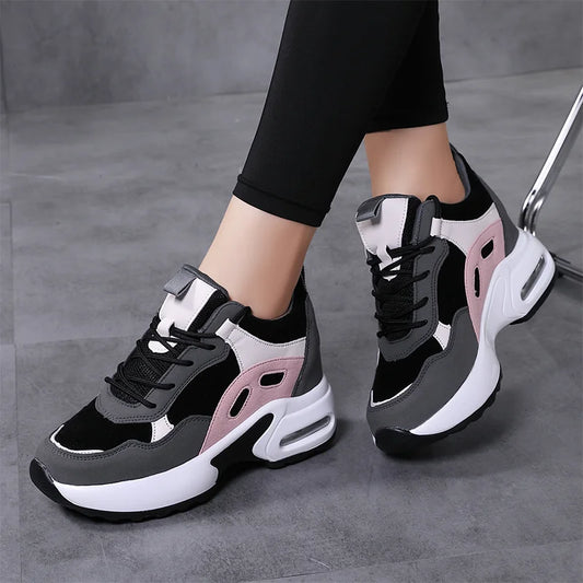 Women Air Cushion Sneakers Mix Color Height Increase Shoes - The Great Earth Store