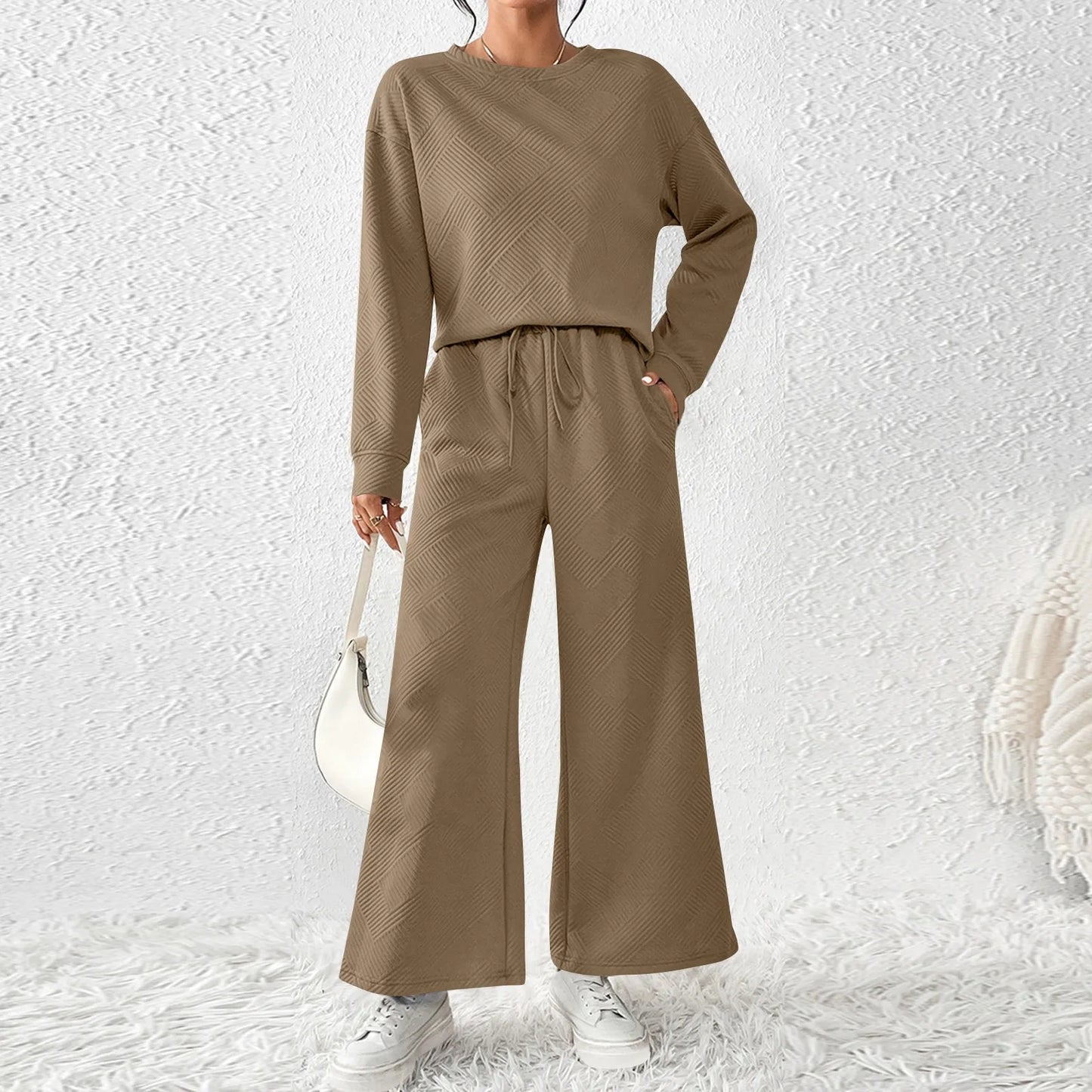 Autumn Winter Suit Solid Color Pants Sets Women Loose Long Sleeve