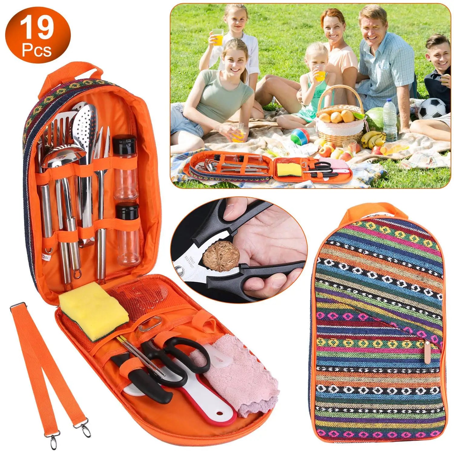 19Pcs Camping Cooking Utensil Kit Portable Picnic Cookware - The Great Earth Store