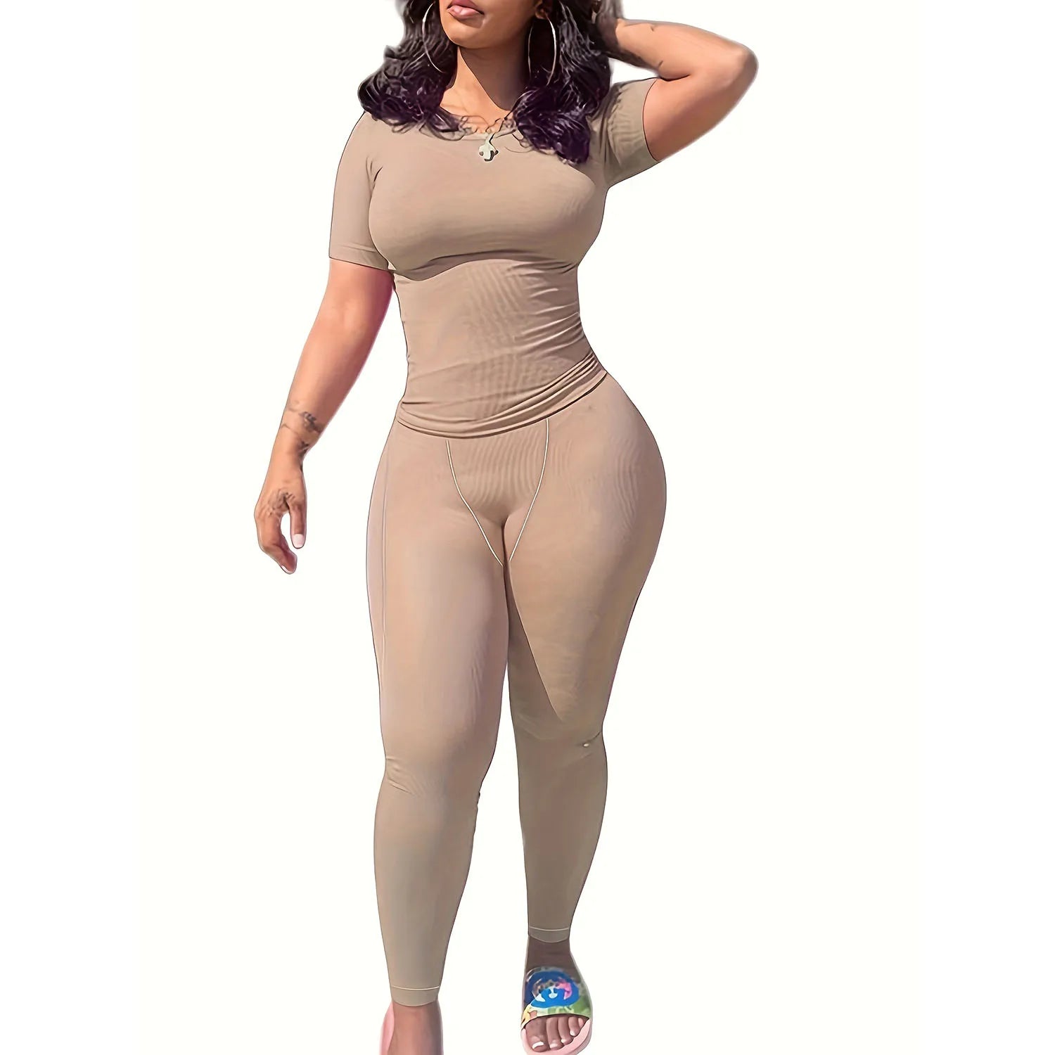 US STOCK Casual Workout Sets Short Sleeve Two Piece Outfits - The Great Earth Store