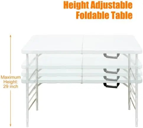Folding Table 4 Foot Portable Plastic Adjustable Height - The Great Earth Store