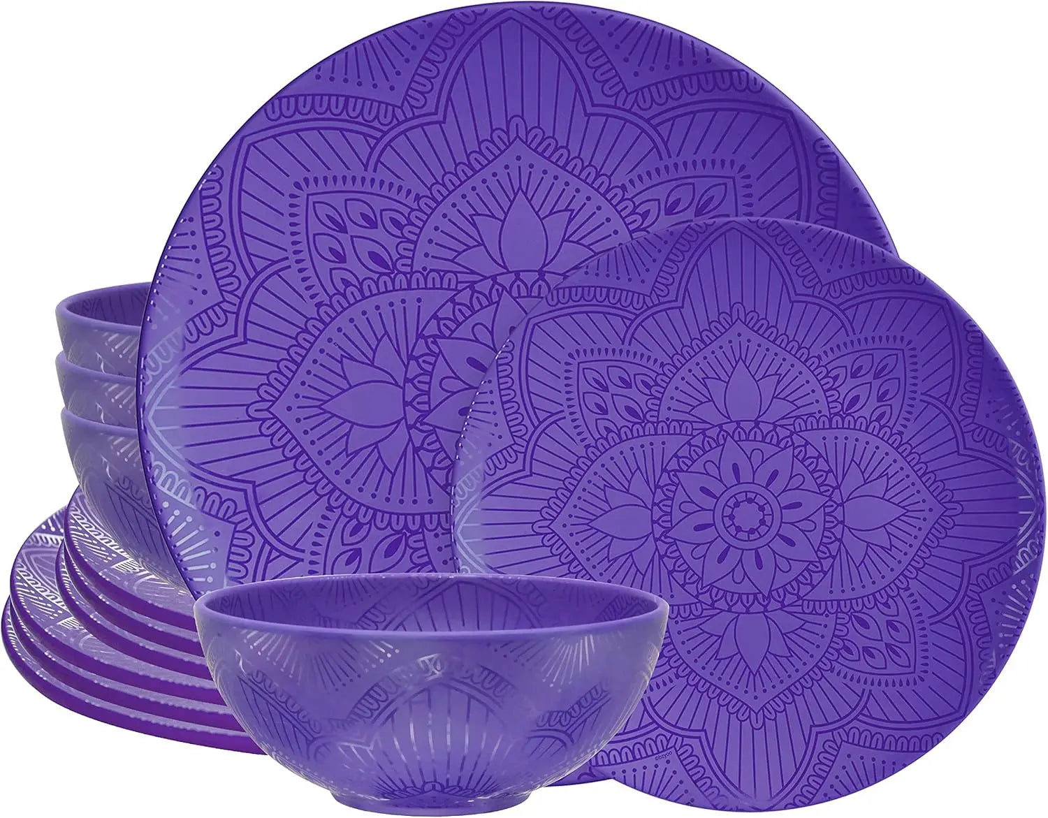 12 Piece Black Melamine Dinnerware Set - Durable Plates and Bowls - The Great Earth Store