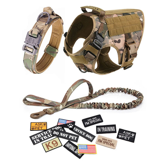Dog Harness Leash Collar Patches Set for Military Dogs