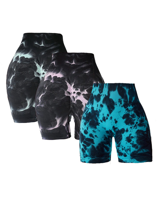 3 Pack Us Local Women's Tie-Dye Summer Yoga Gym Shorts - The Great Earth Store