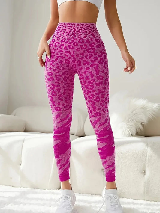 US Local Women’s Yoga Fitness Seamless Leopard Peach Buttocks Pants