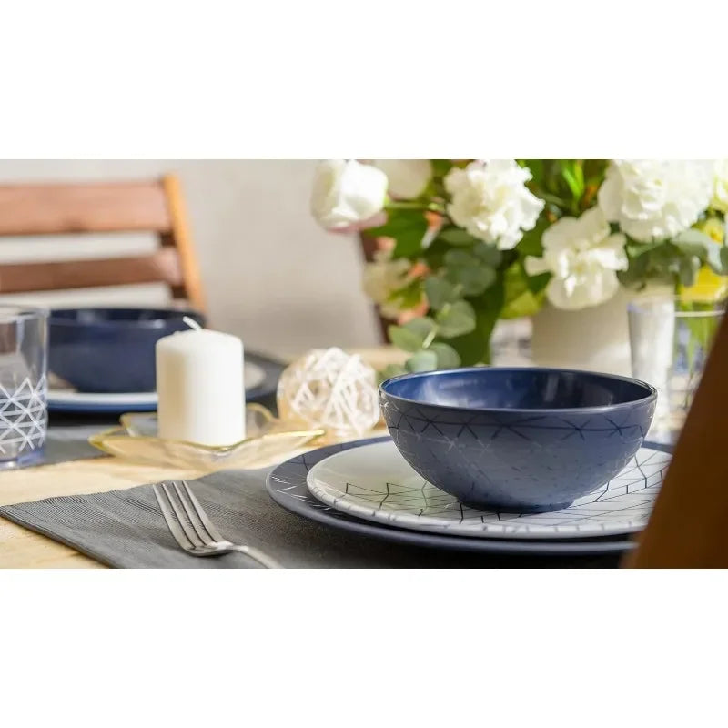 12 Piece Melamine Dinnerware Set - Durable Spidy Blue - The Great Earth Store