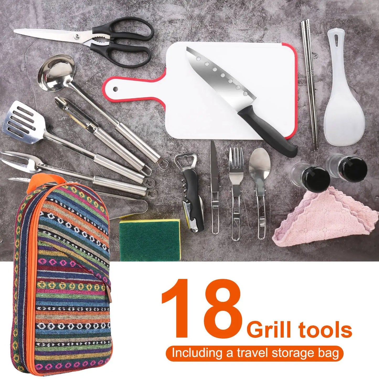 19Pcs Camping Cooking Utensil Kit Portable Picnic Cookware - The Great Earth Store