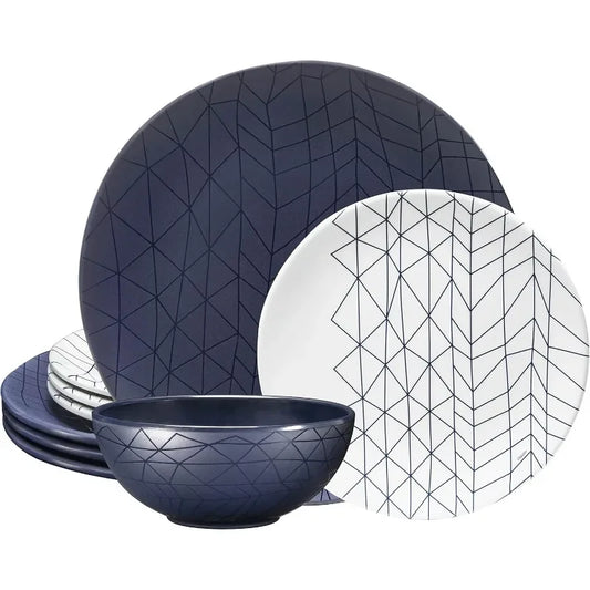12 Piece Melamine Dinnerware Set - Durable Spidy Blue - The Great Earth Store