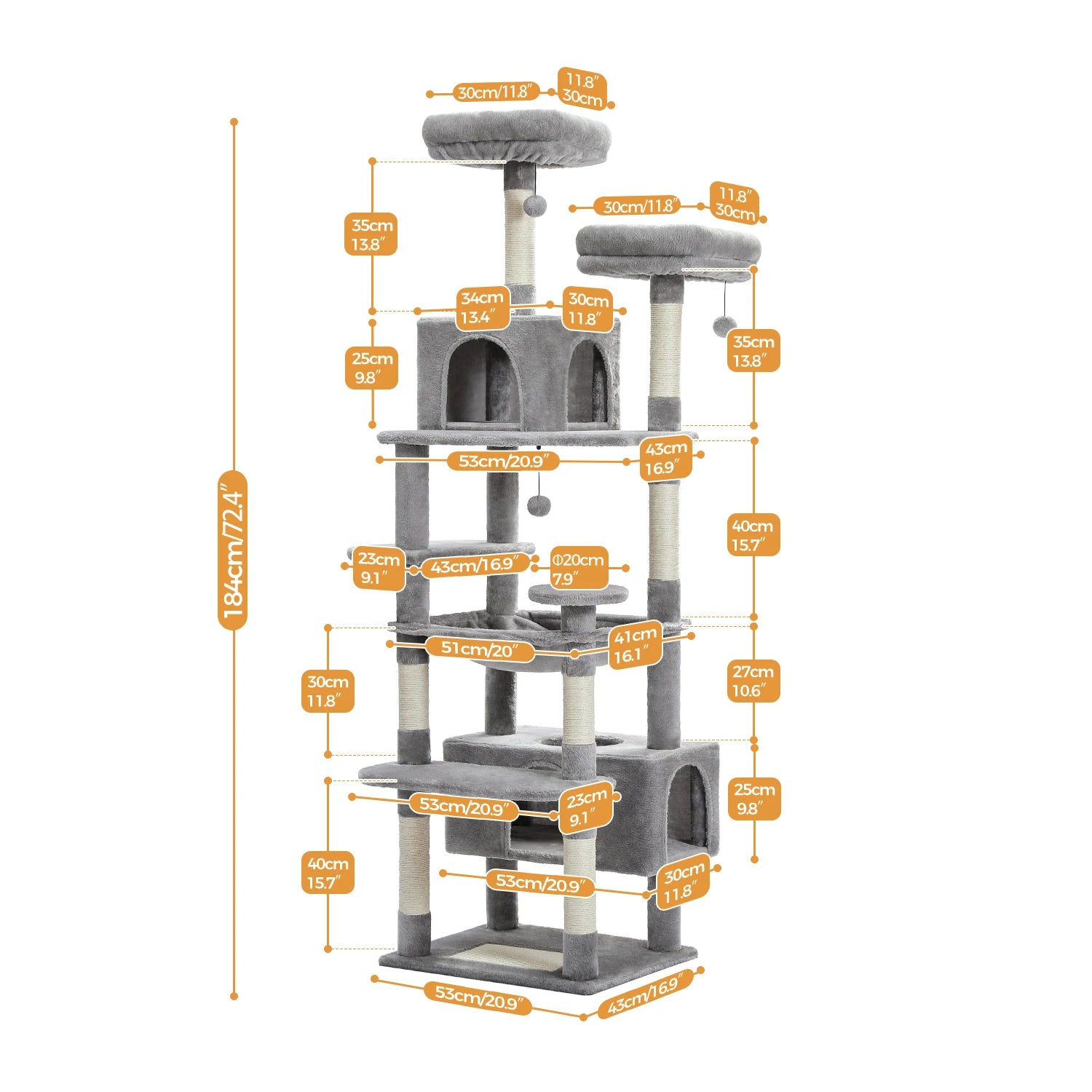 184cm Large Cat Tree and Tower for Indoor Cats with Hammock - The Great Earth Store