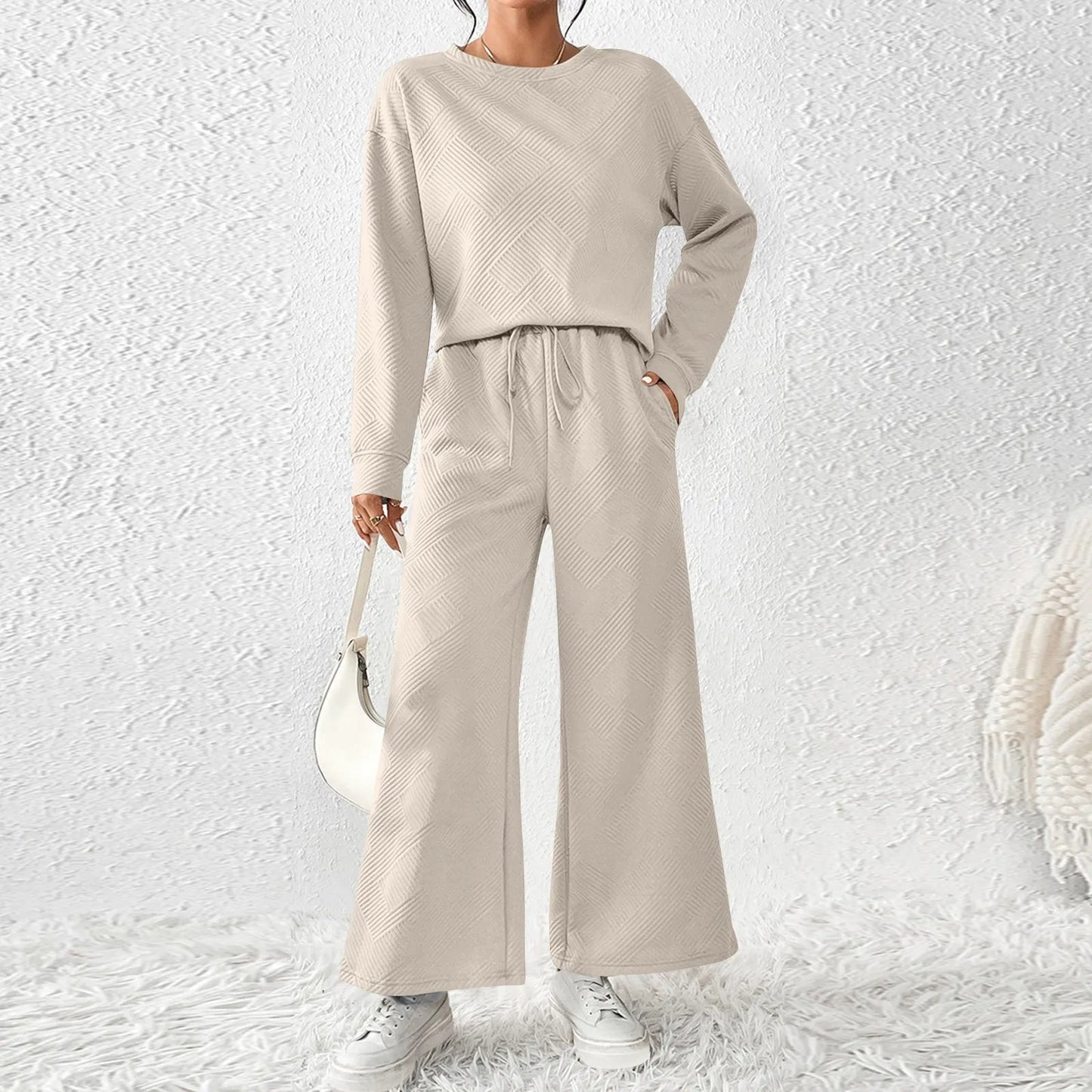 Autumn Winter Suit Solid Color Pants Sets Women Loose Long Sleeve
