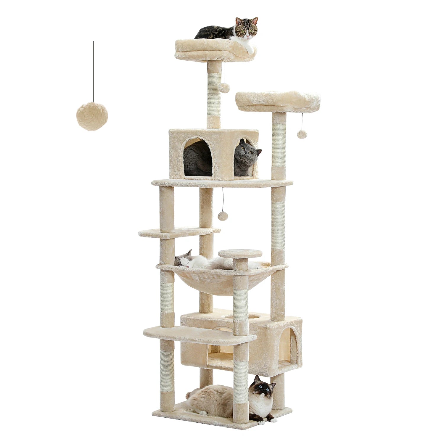 184cm Large Cat Tree and Tower for Indoor Cats with Hammock - The Great Earth Store
