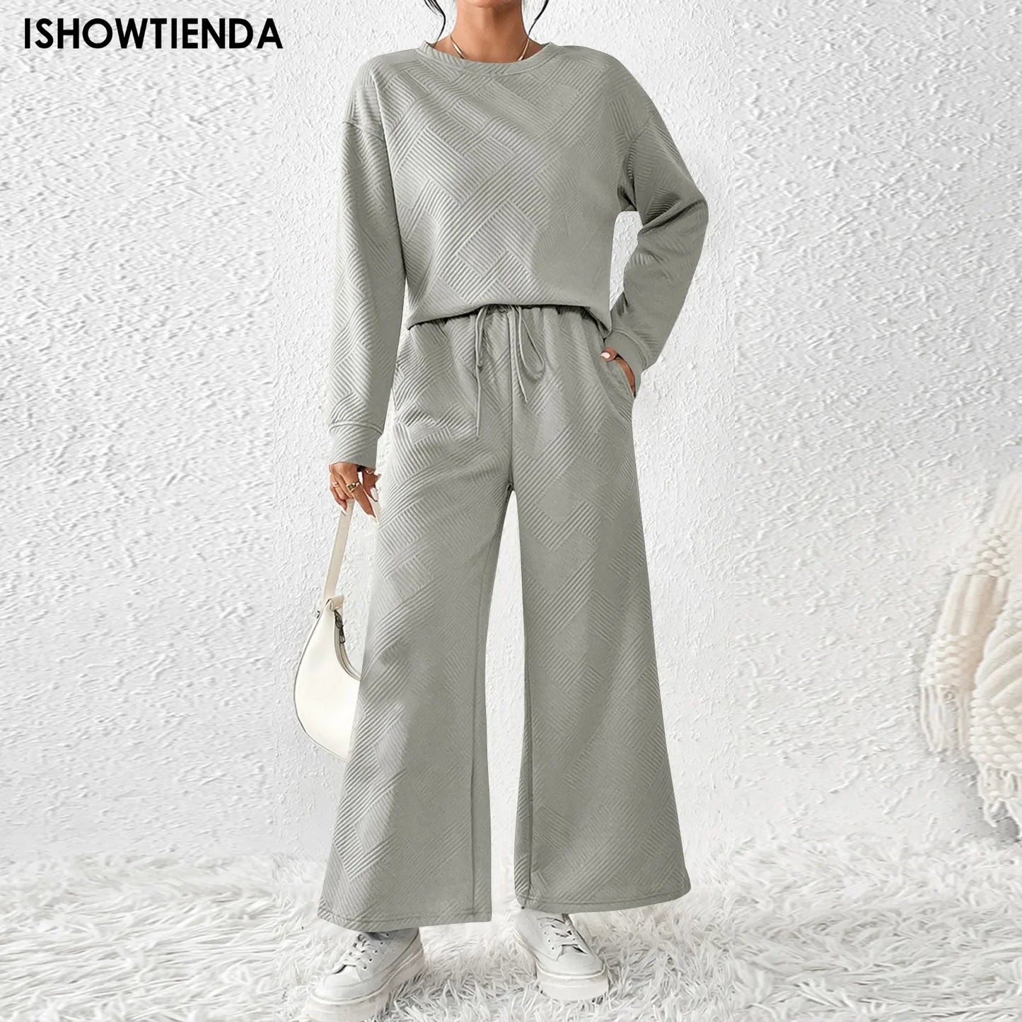 Autumn Winter Suit Solid Color Pants Sets Women Loose Long Sleeve