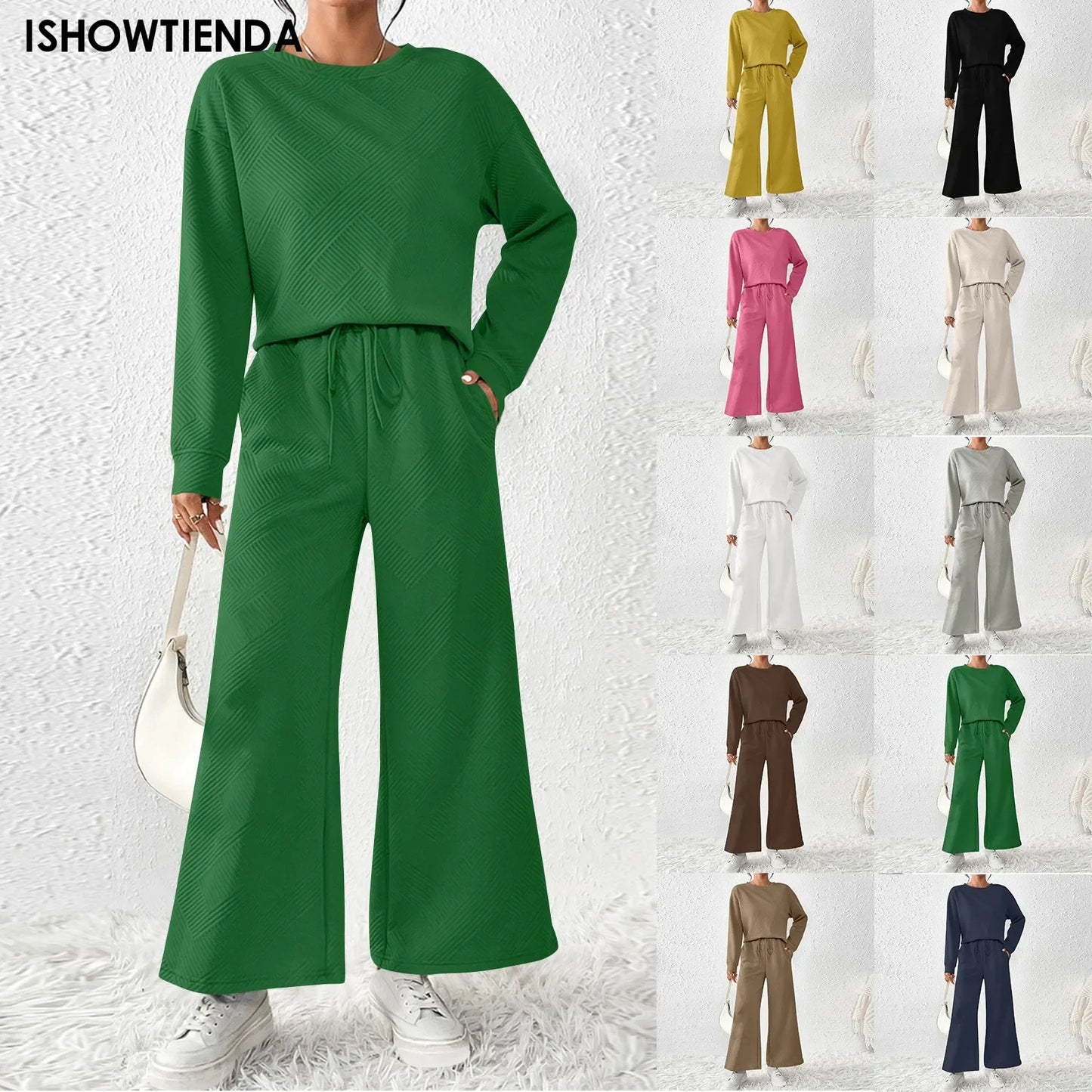 Autumn Winter Suit Solid Color Pants Sets Women Loose Long Sleeve