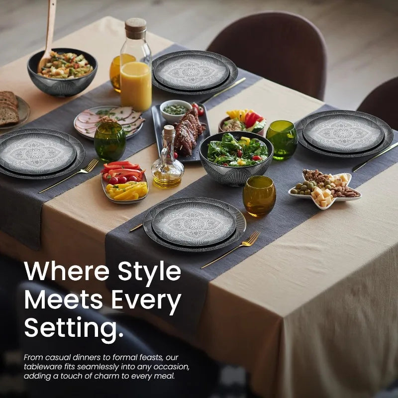 12 Piece Black Melamine Dinnerware Set - Durable Plates and Bowls - The Great Earth Store