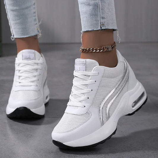 Women Air Cushion Mesh White Running Sport Shoes 8cm - The Great Earth Store