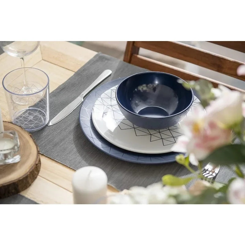 12 Piece Melamine Dinnerware Set - Durable Spidy Blue - The Great Earth Store