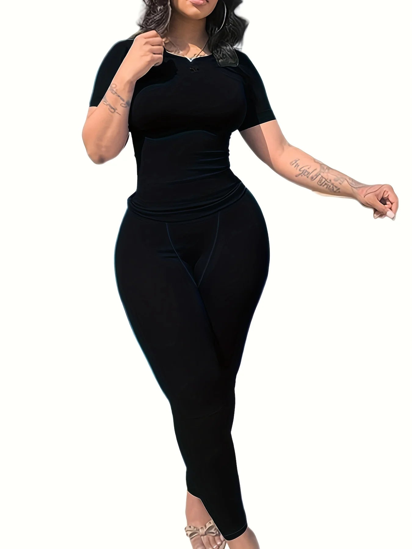 US STOCK Casual Workout Sets Short Sleeve Two Piece Outfits - The Great Earth Store