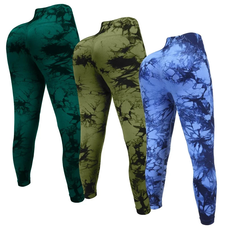3 Piece Workout Leggings Sets for Women High Waisted Tie Dye