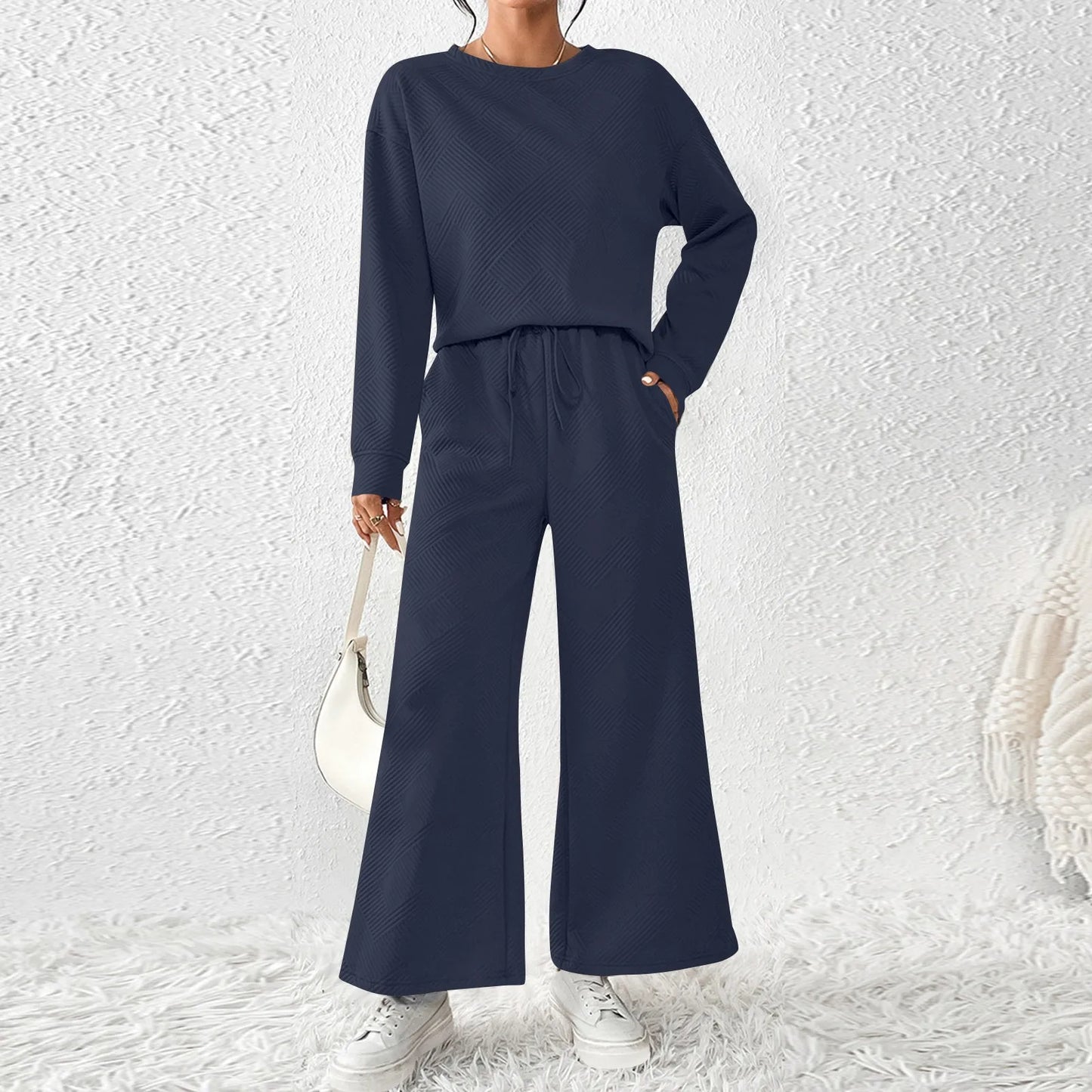 Autumn Winter Suit Solid Color Pants Sets Women Loose Long Sleeve