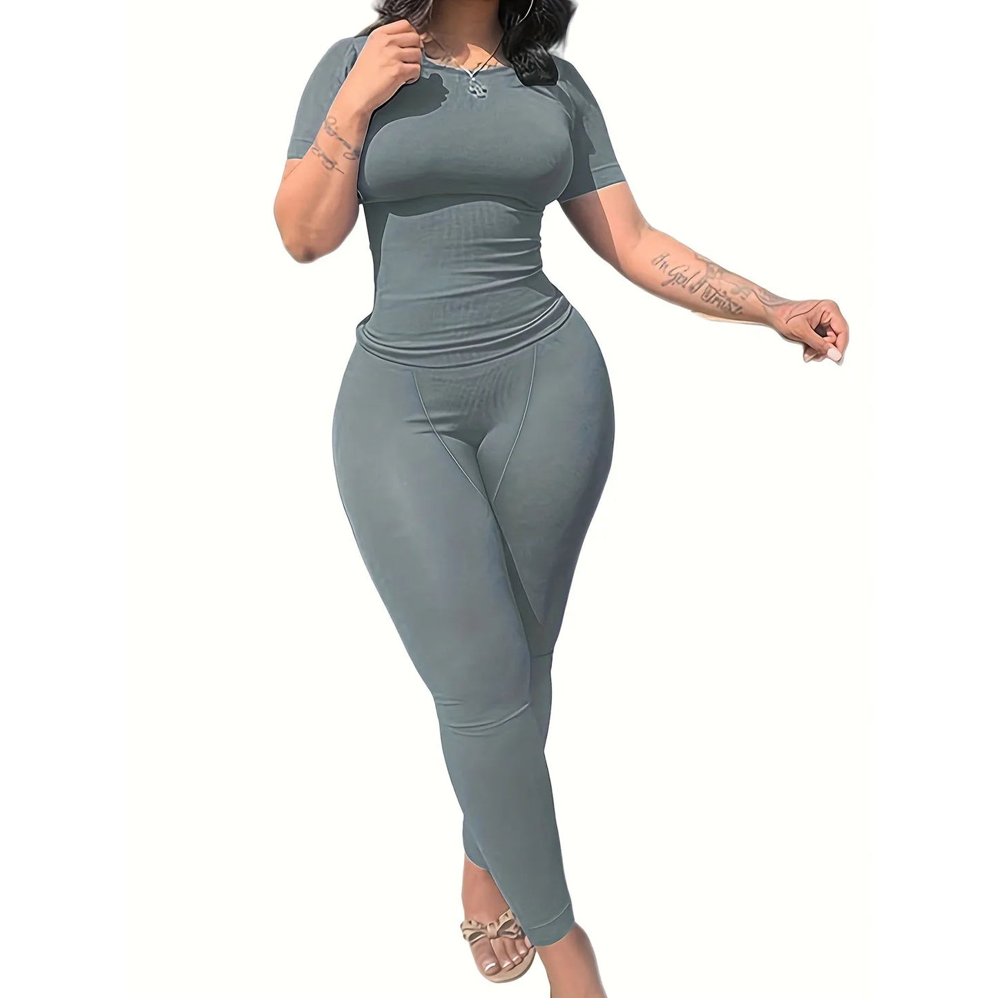 US STOCK Casual Workout Sets Short Sleeve Two Piece Outfits - The Great Earth Store