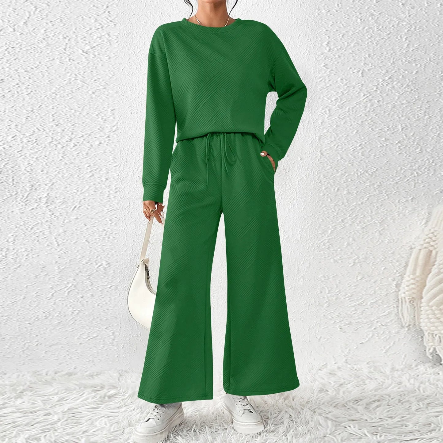 Autumn Winter Suit Solid Color Pants Sets Women Loose Long Sleeve