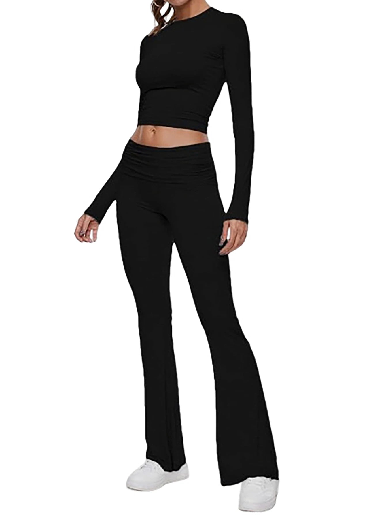 2 Piece Women Long Pajama Set Casual Long Sleeve Top Pants