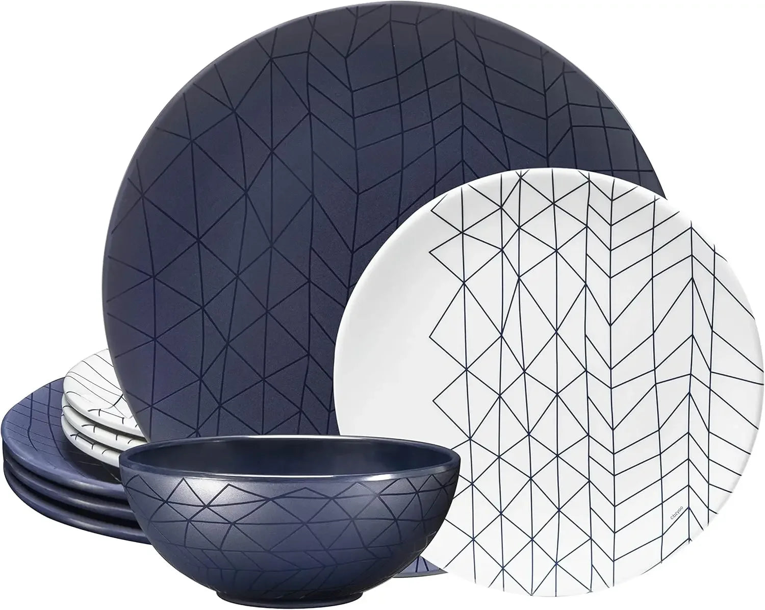 12 Piece Melamine Dinnerware Set - Durable Spidy Blue - The Great Earth Store