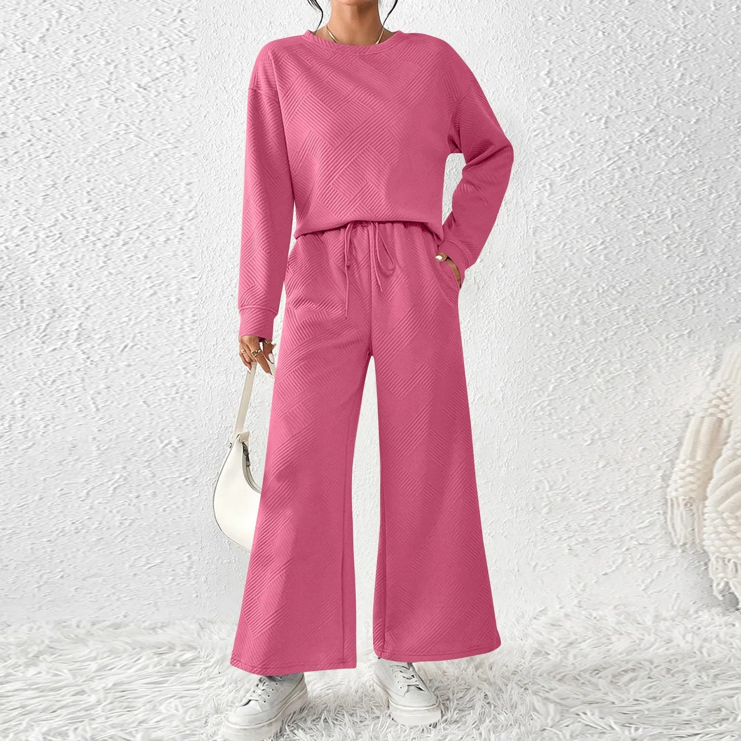 Autumn Winter Suit Solid Color Pants Sets Women Loose Long Sleeve