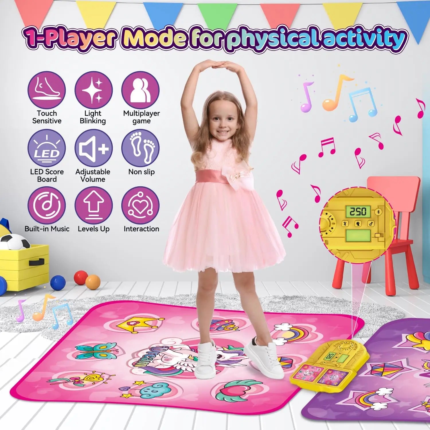 VATOS Unicorn Dance Mat x2 Toys for Girls 9-Level Game - The Great Earth Store